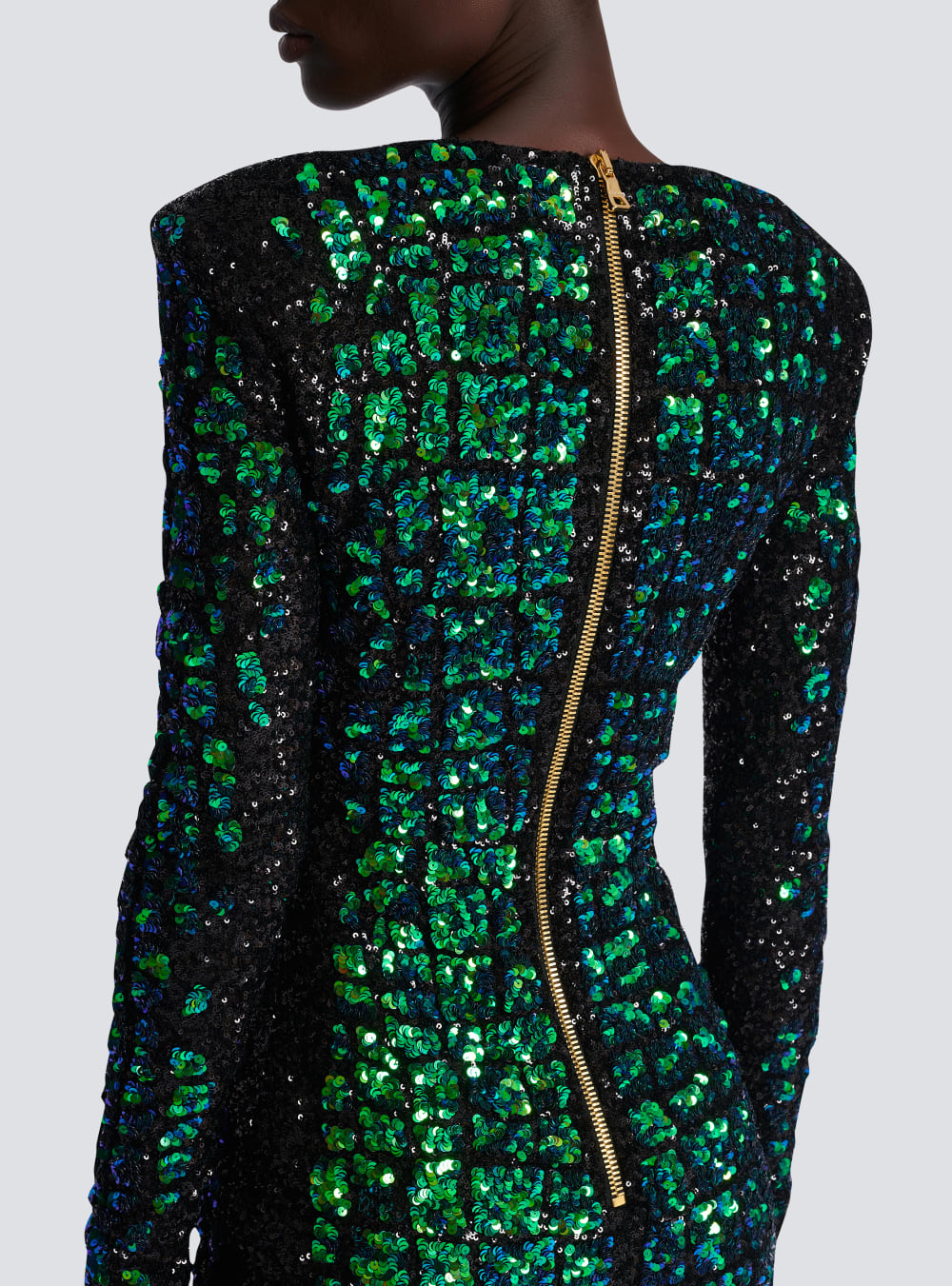 Women's Balmain Iridescent Crocodile Effect Embroidered Dress Green | USA WeSaIUrg