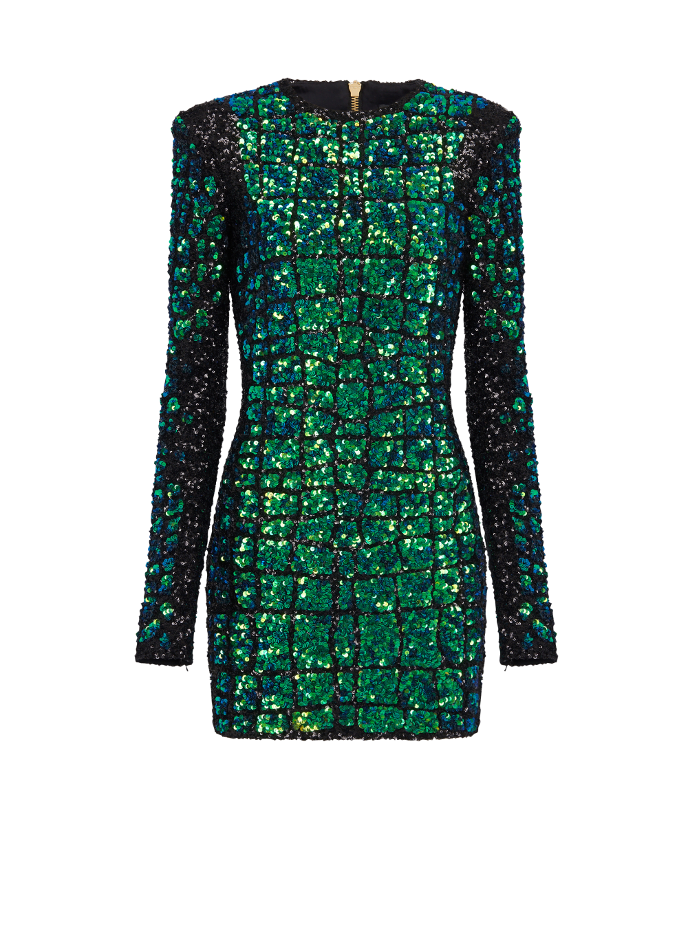 Women\'s Balmain Iridescent Crocodile Effect Embroidered Dress Green | USA WeSaIUrg