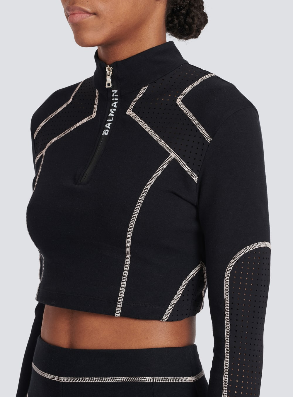 Women's Balmain Jersey Crop Tops Black | USA rCGSByIK