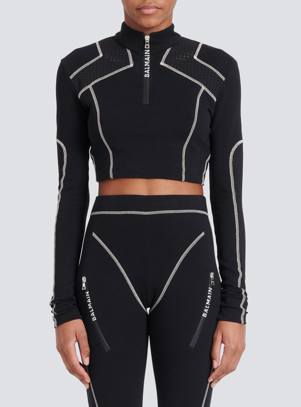 Women's Balmain Jersey Crop Tops Black | USA rCGSByIK