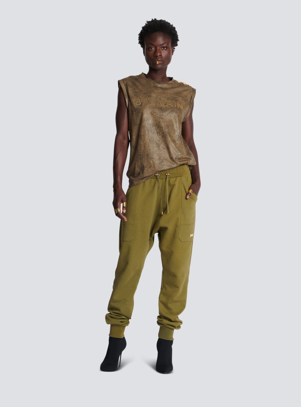 Women's Balmain Jogging Made From Eco-responsible Cotton Trousers Khaki | USA 83uDksTl