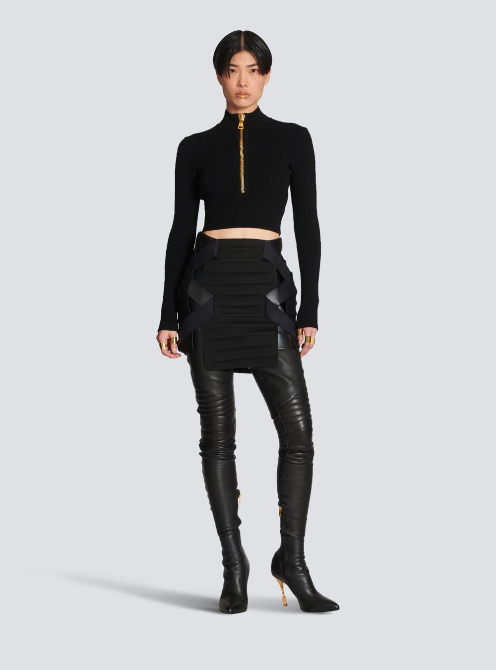 Women's Balmain Knit Crop Tops Black | USA 961XnwR3