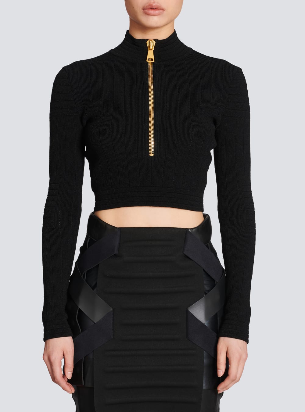 Women's Balmain Knit Crop Tops Black | USA 961XnwR3