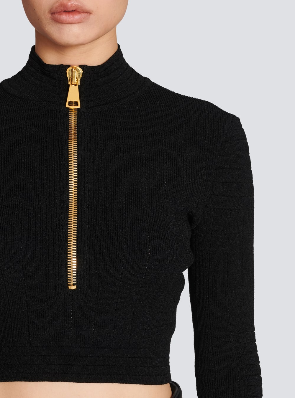 Women's Balmain Knit Crop Tops Black | USA 961XnwR3