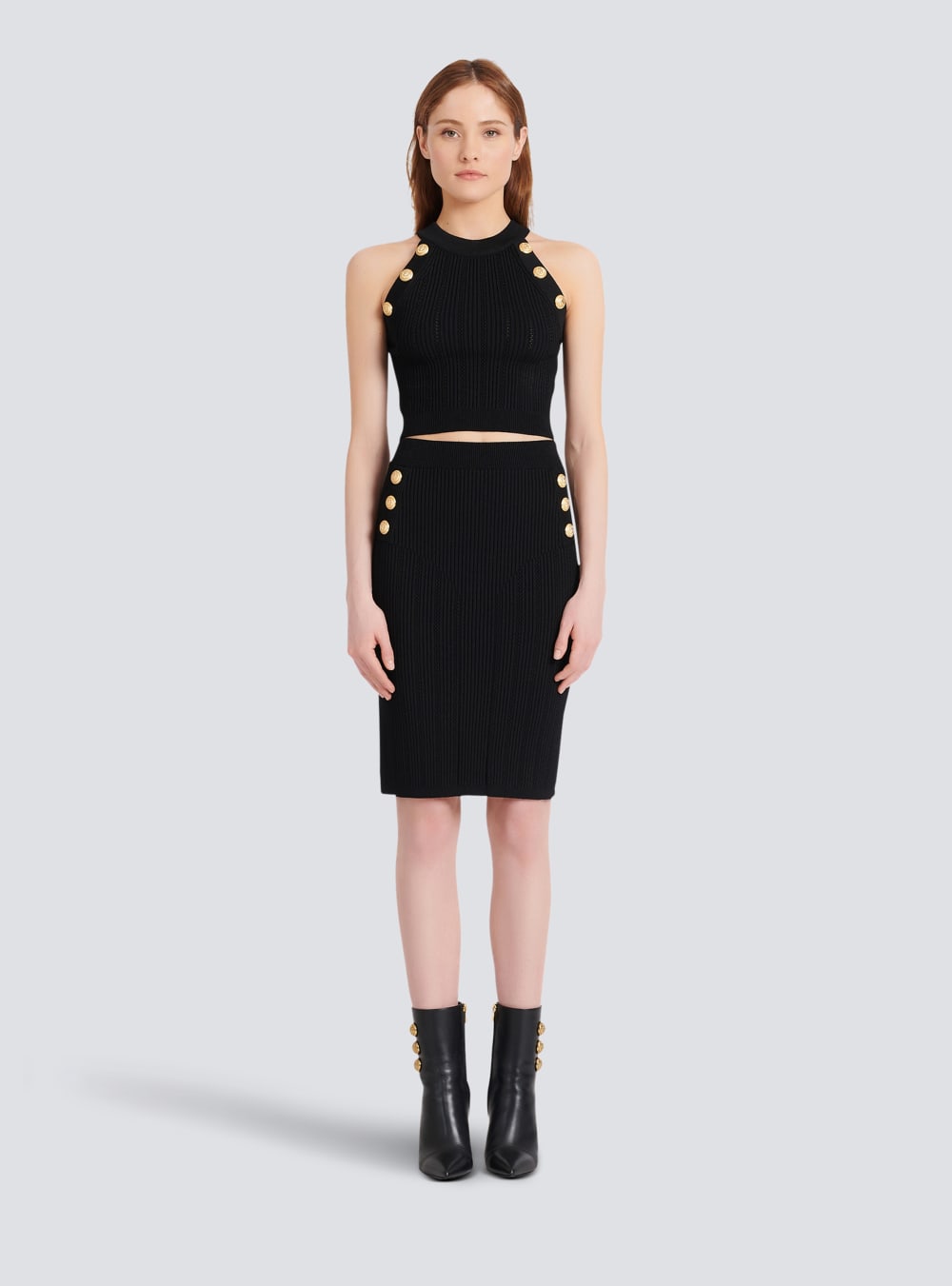 Women's Balmain Knit Crop Tops Black | USA e0LYBnMD