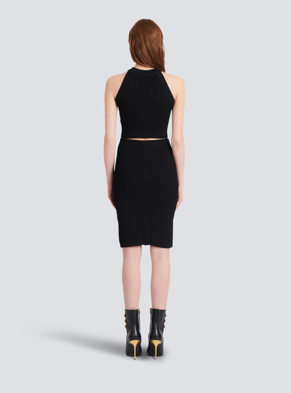 Women's Balmain Knit Crop Tops Black | USA e0LYBnMD