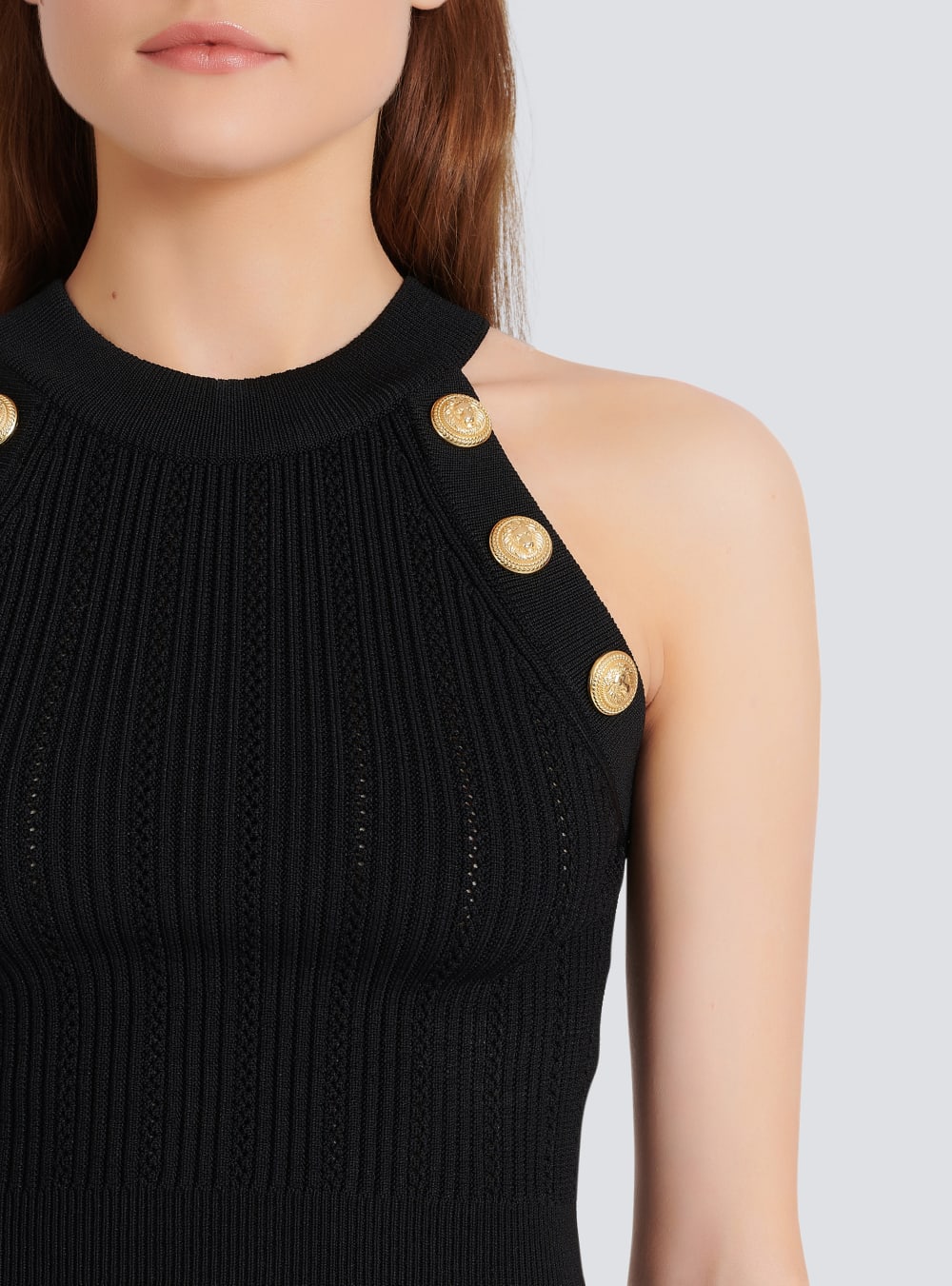 Women's Balmain Knit Crop Tops Black | USA e0LYBnMD