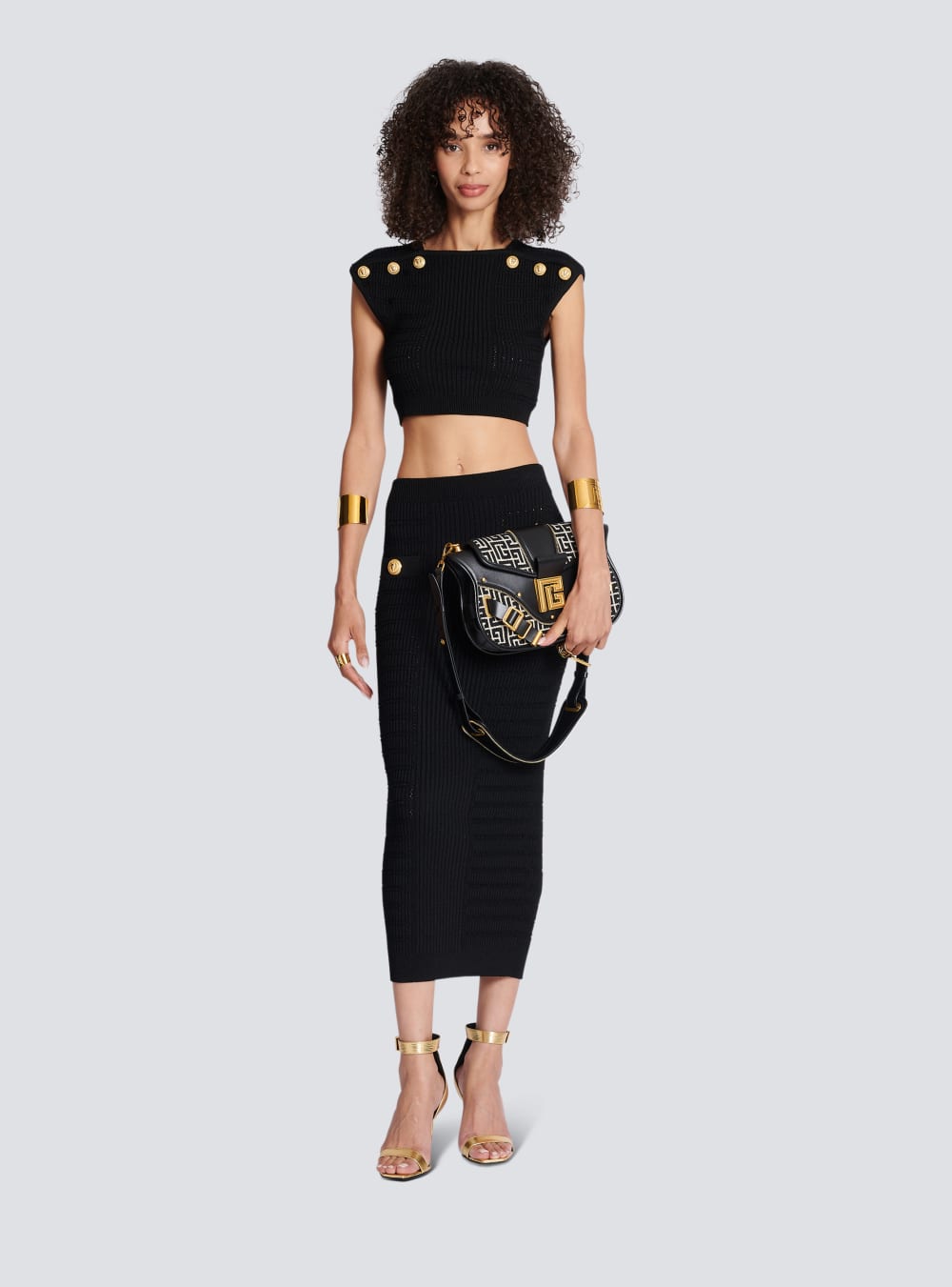 Women's Balmain Knit Crop Tops Black | USA zsi5kbQH