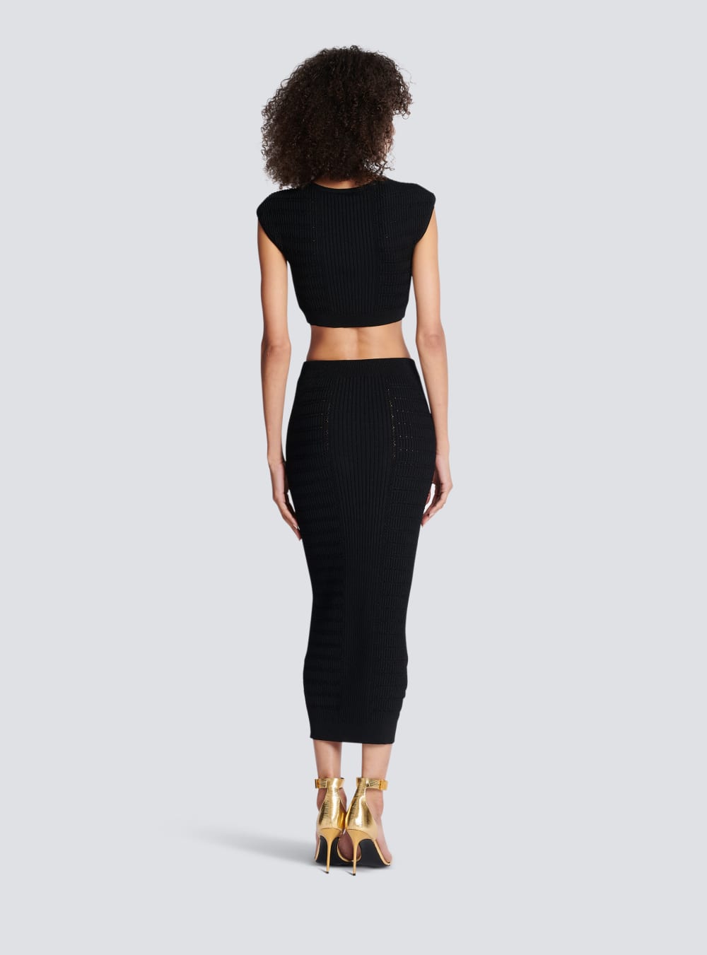 Women's Balmain Knit Crop Tops Black | USA zsi5kbQH