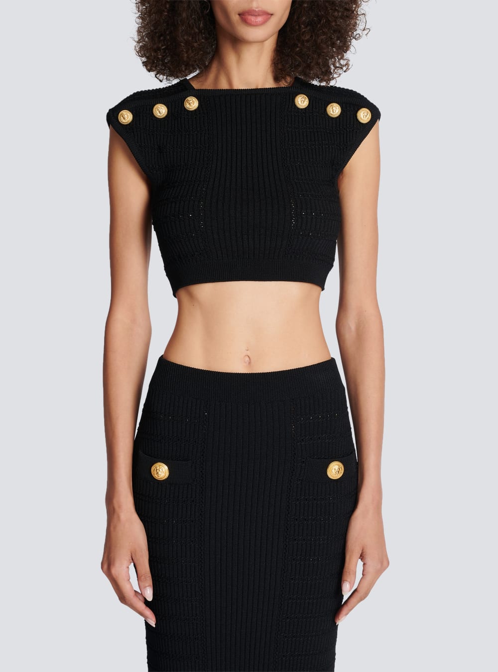 Women's Balmain Knit Crop Tops Black | USA zsi5kbQH