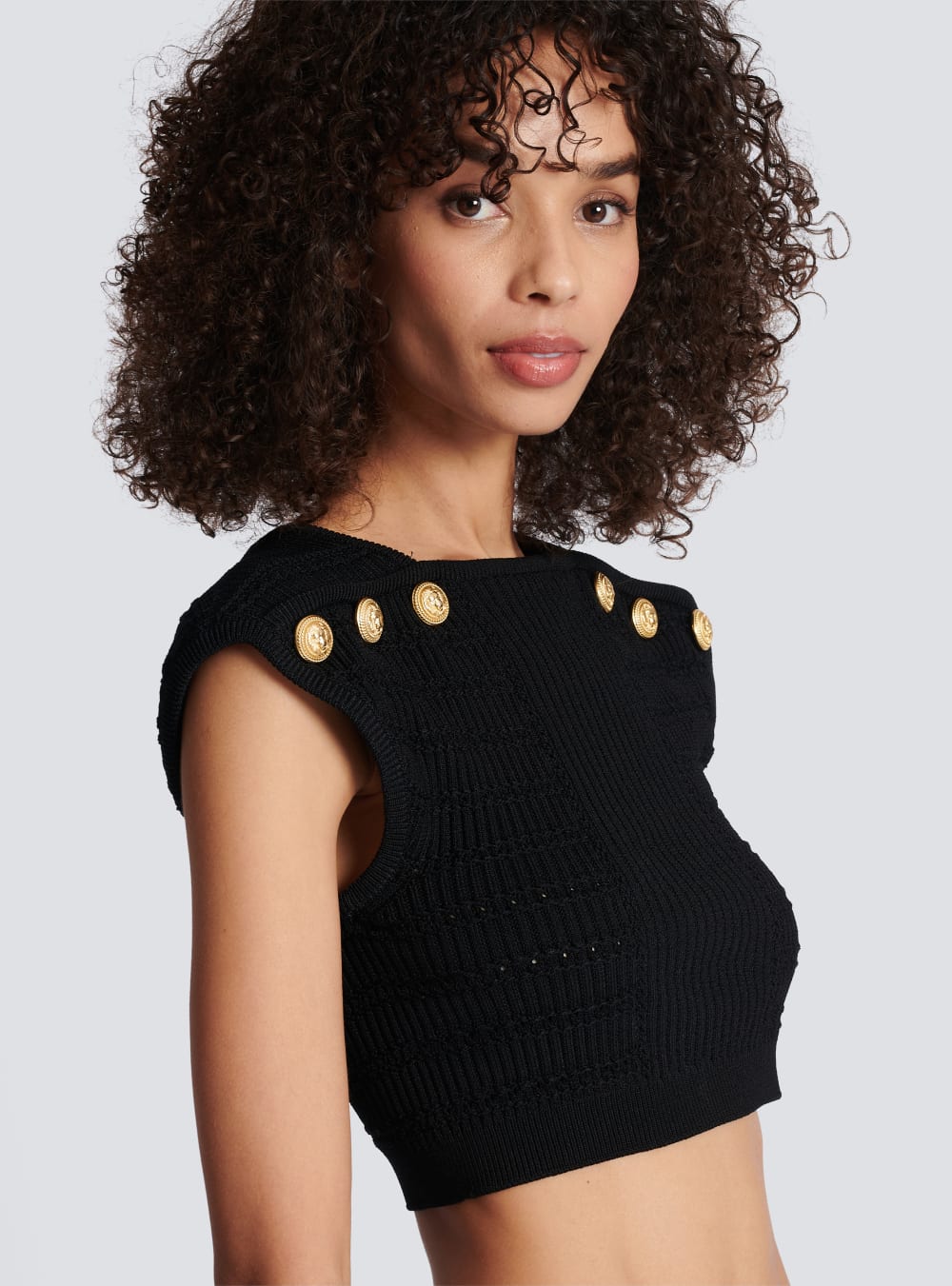 Women's Balmain Knit Crop Tops Black | USA zsi5kbQH