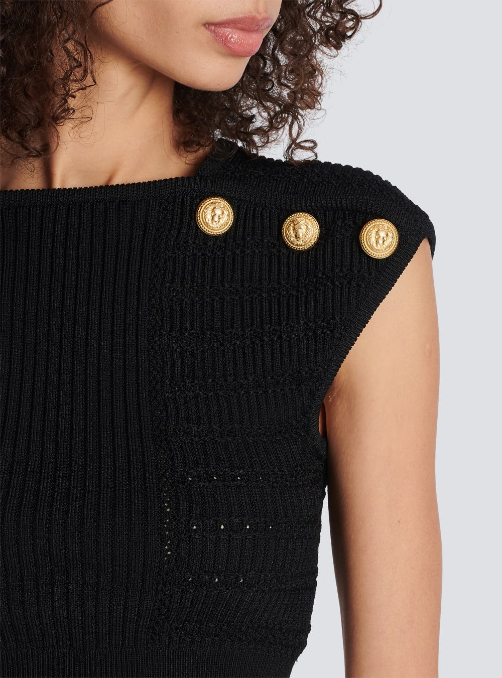 Women's Balmain Knit Crop Tops Black | USA zsi5kbQH