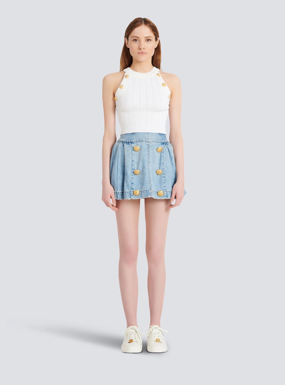 Women's Balmain Knit Crop Tops White | USA Avmawmdo