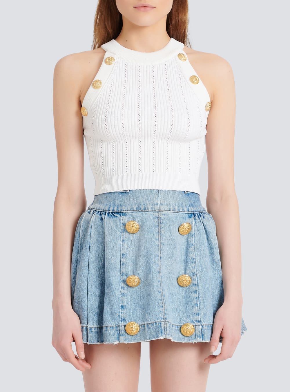 Women's Balmain Knit Crop Tops White | USA Avmawmdo