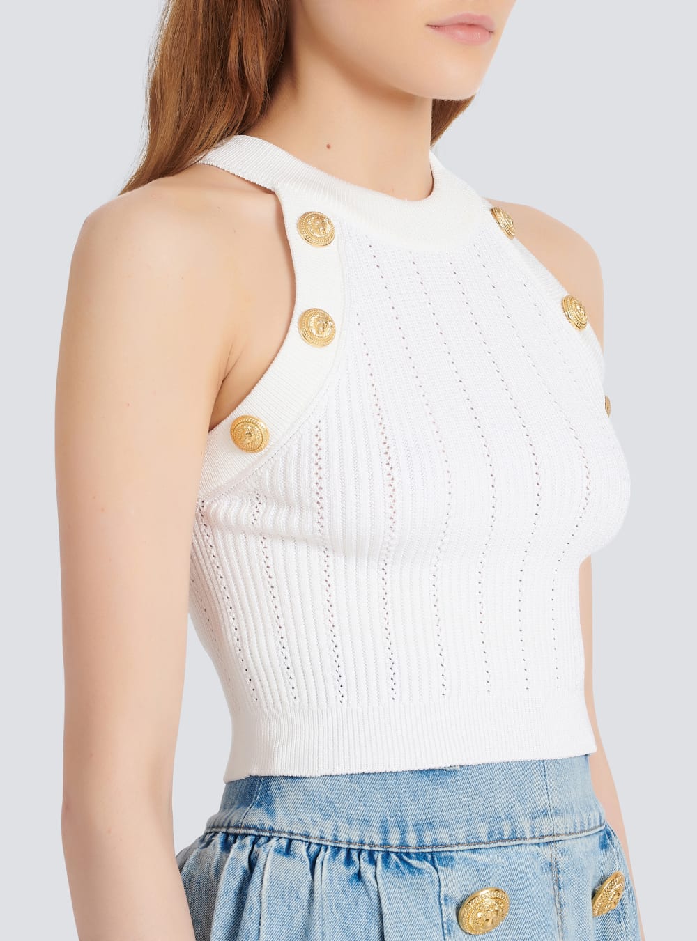 Women's Balmain Knit Crop Tops White | USA Avmawmdo