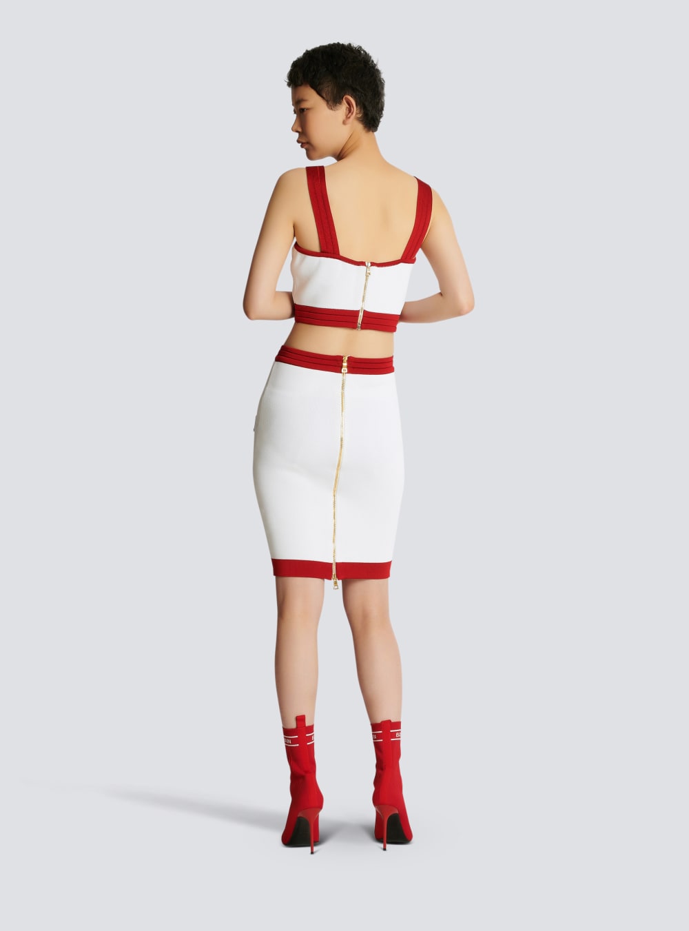 Women's Balmain Knit Crop With Gold-tone Buttons Tops Red | USA ilTohp4K