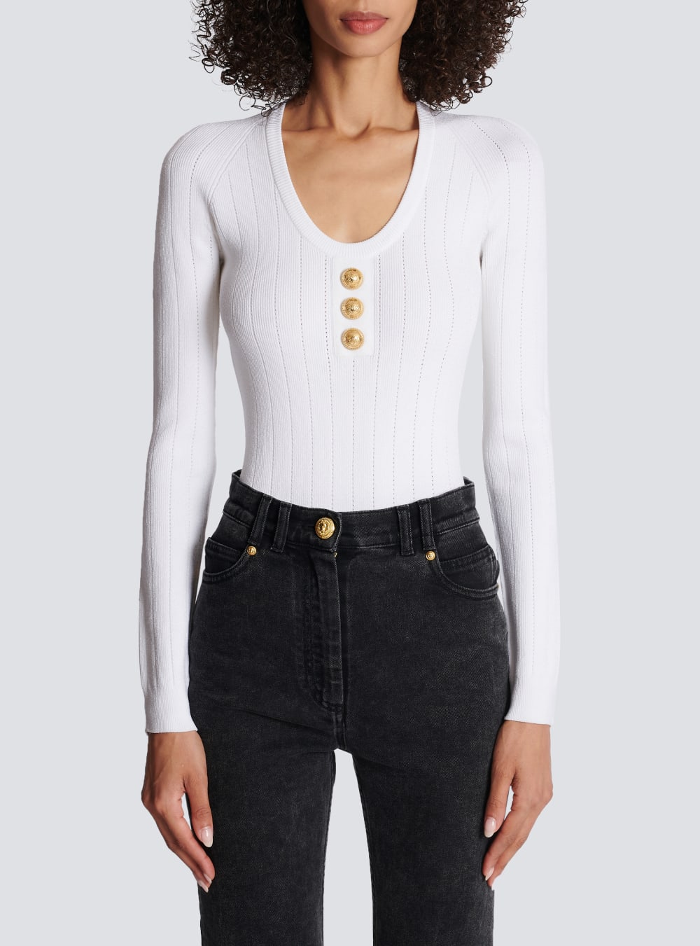 Women's Balmain Knit Tops White | USA 2ANpF4c2