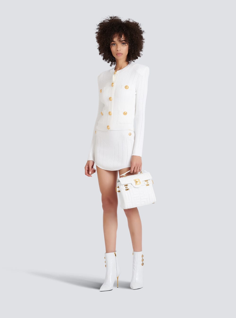 Women's Balmain Knit With Gold Buttons Cardigan White | USA krk5F263