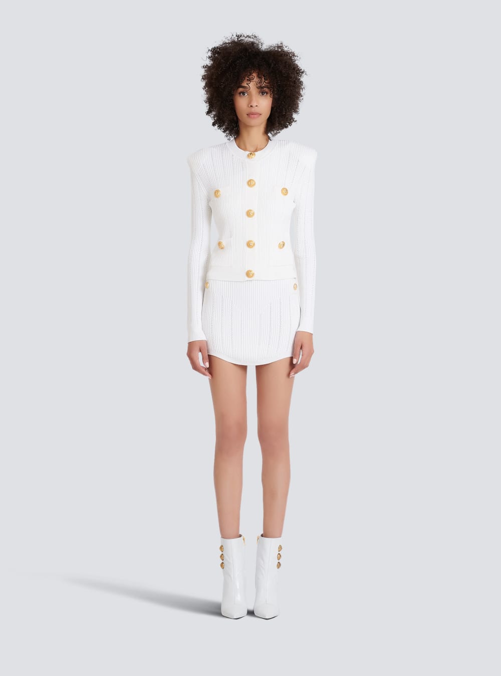 Women's Balmain Knit With Gold Buttons Cardigan White | USA krk5F263