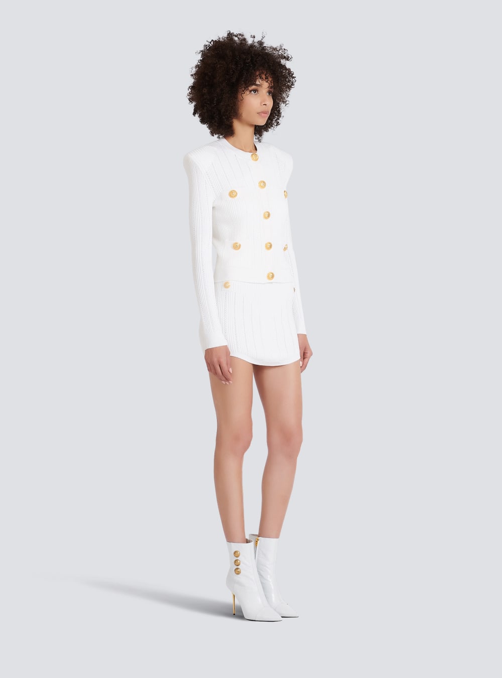 Women's Balmain Knit With Gold Buttons Cardigan White | USA krk5F263