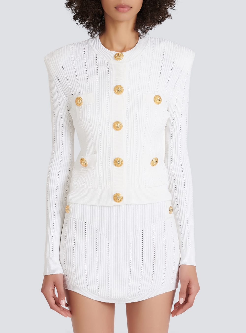 Women's Balmain Knit With Gold Buttons Cardigan White | USA krk5F263