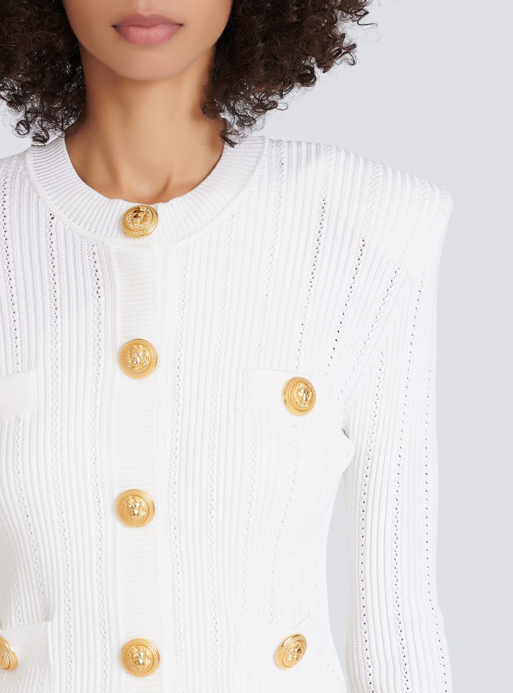 Women's Balmain Knit With Gold Buttons Cardigan White | USA krk5F263