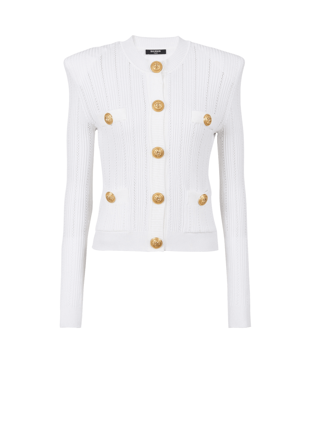 Women\'s Balmain Knit With Gold Buttons Cardigan White | USA krk5F263