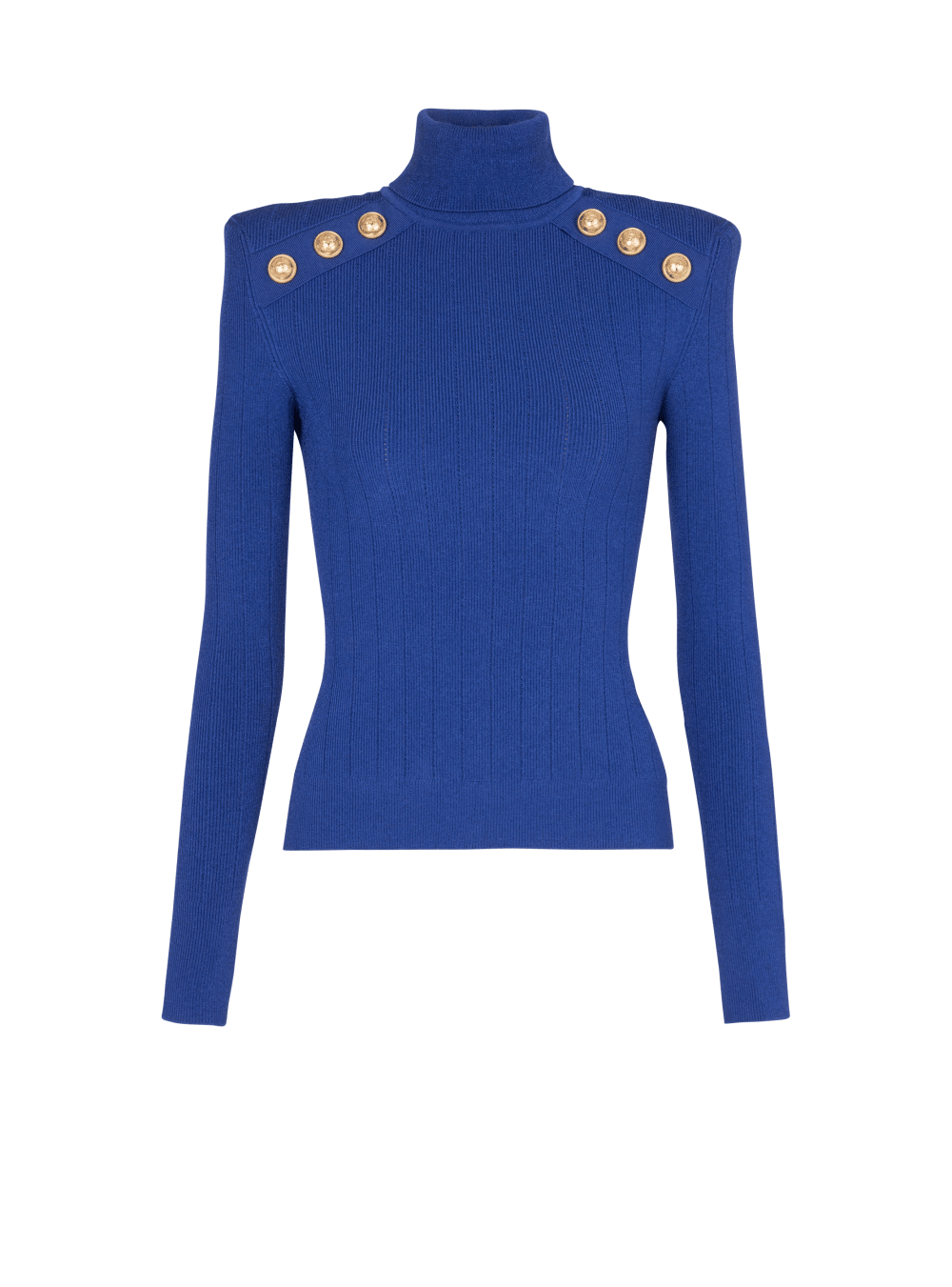 Women\'s Balmain Knit With Gold Buttons Jumpers Blue | USA LF6C6Mq6