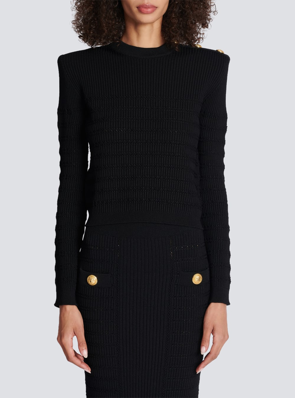 Women's Balmain Knit With Gold Buttons Jumpers Black | USA bbdbRWHp