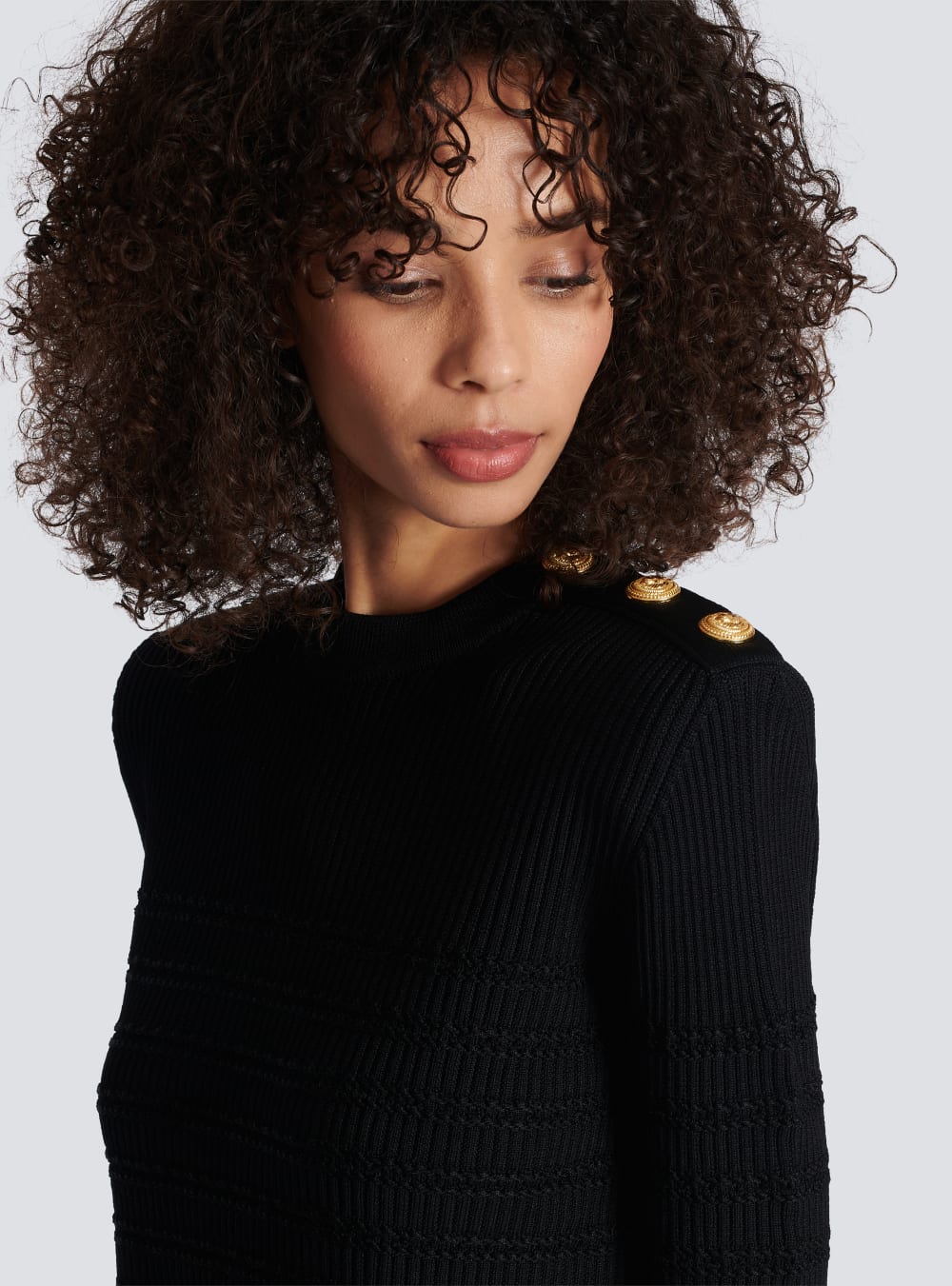 Women's Balmain Knit With Gold Buttons Jumpers Black | USA bbdbRWHp