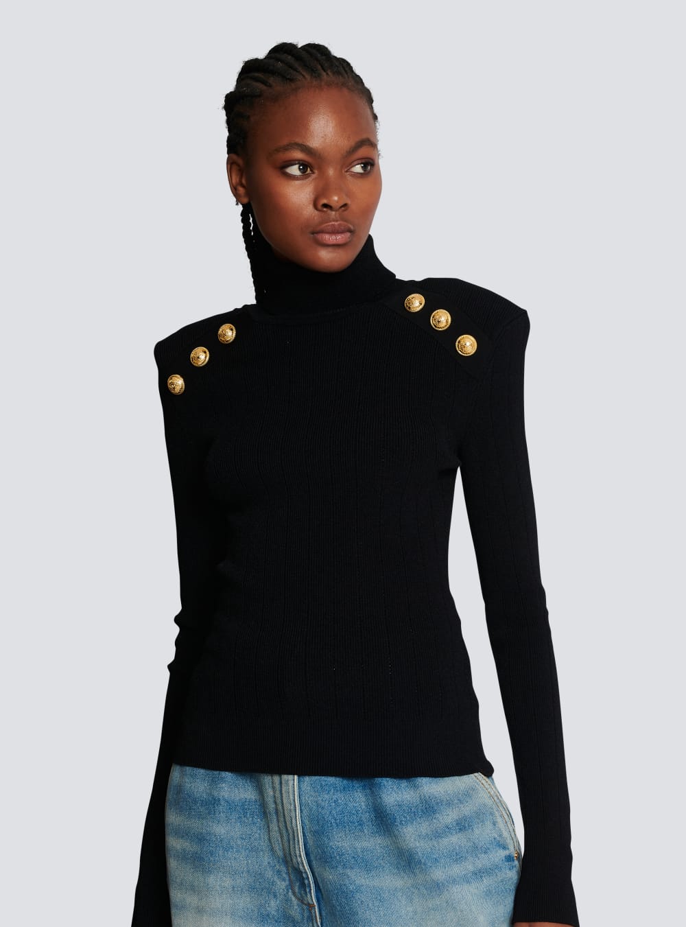 Women's Balmain Knit With Gold Buttons Jumpers Black | USA bcwZbeil