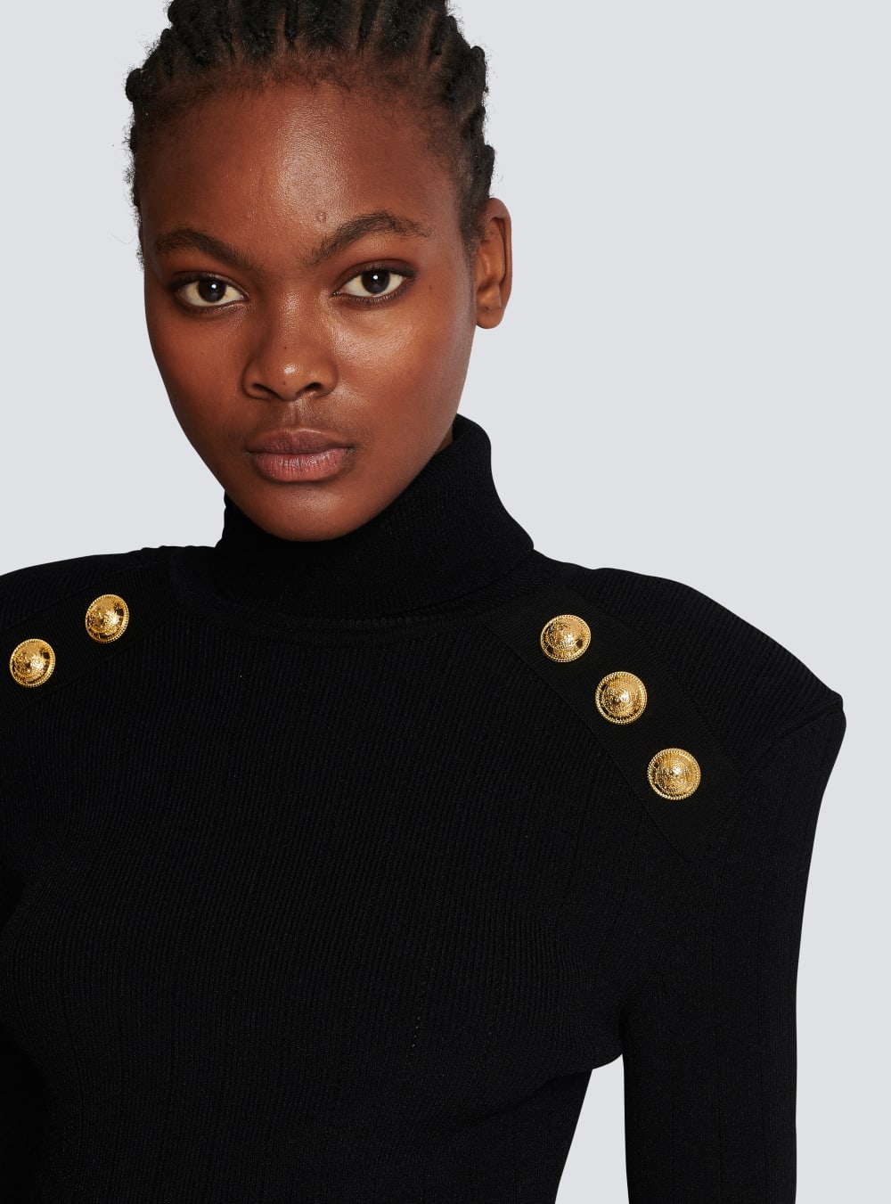 Women's Balmain Knit With Gold Buttons Jumpers Black | USA bcwZbeil