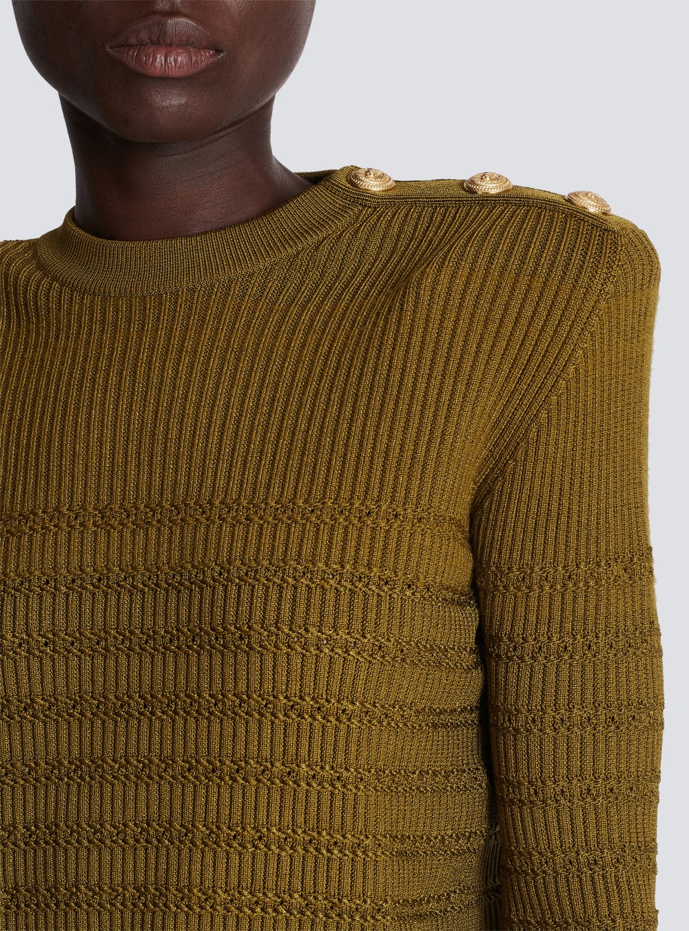 Women's Balmain Knit With Gold Buttons Jumpers Khaki | USA lWtSbCP6