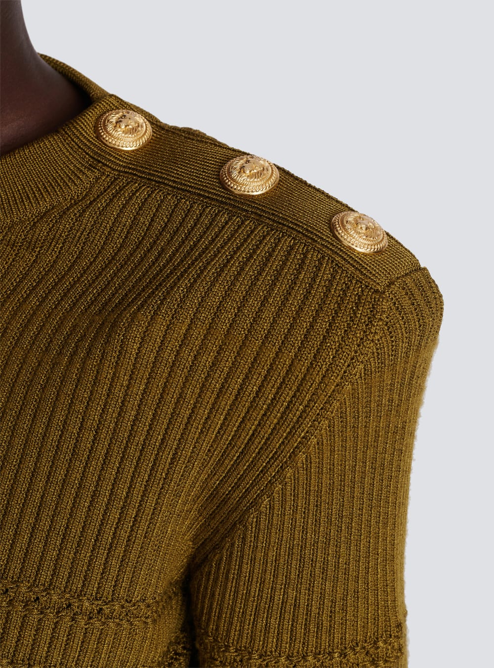 Women's Balmain Knit With Gold Buttons Jumpers Khaki | USA lWtSbCP6