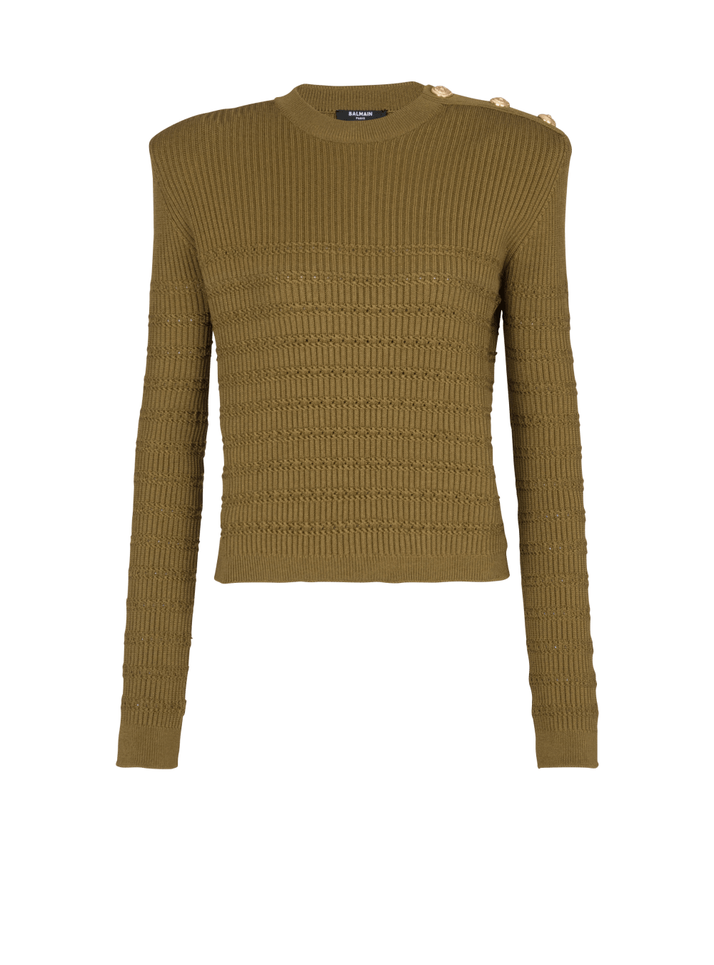 Women\'s Balmain Knit With Gold Buttons Jumpers Khaki | USA lWtSbCP6