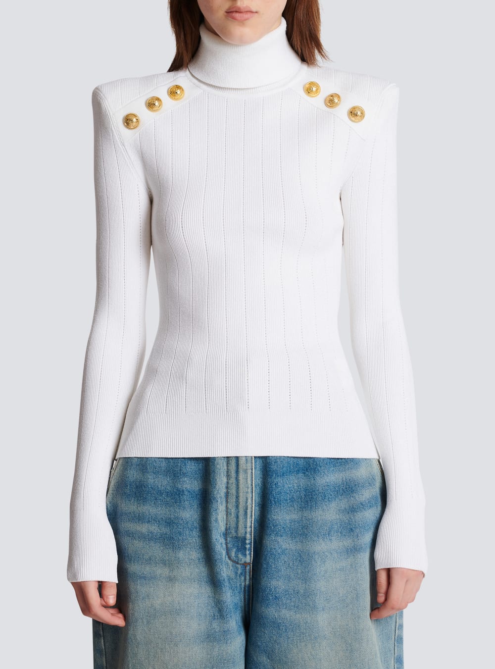 Women's Balmain Knit With Gold-tone Buttons Jumpers White | USA AaltmbVj