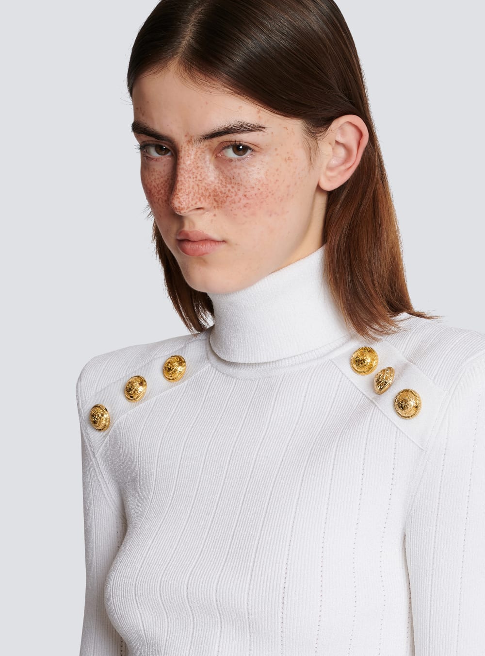 Women's Balmain Knit With Gold-tone Buttons Jumpers White | USA AaltmbVj