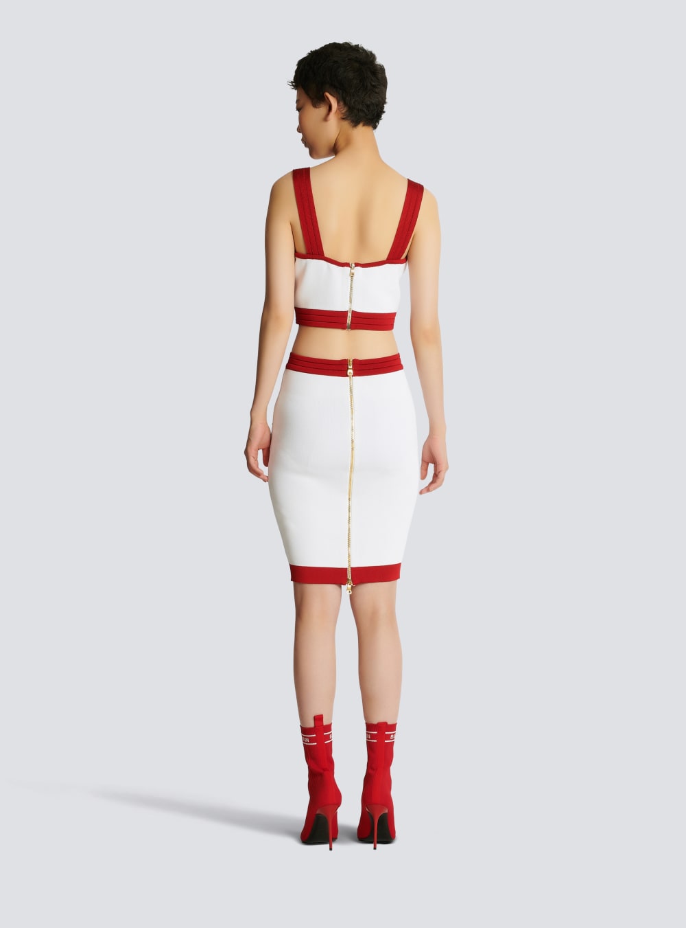 Women's Balmain Knit With Gold-tone Buttons Skirts Red | USA goYZQ5GC