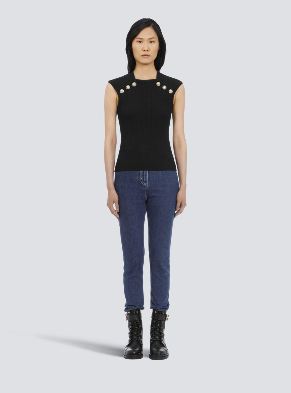 Women's Balmain Knit With Gold-tone Buttons Tops Black | USA ql6oAD9H