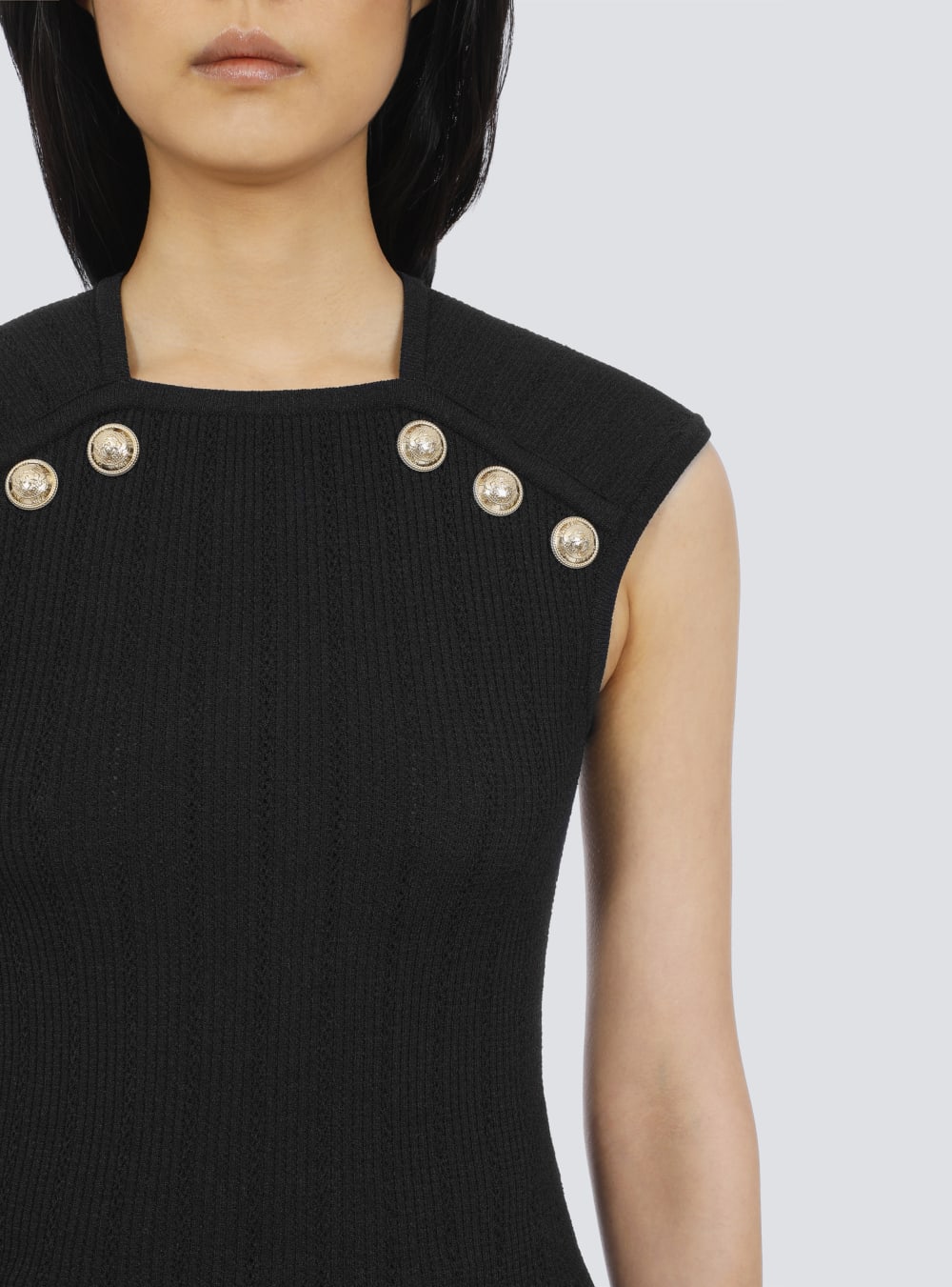 Women's Balmain Knit With Gold-tone Buttons Tops Black | USA ql6oAD9H