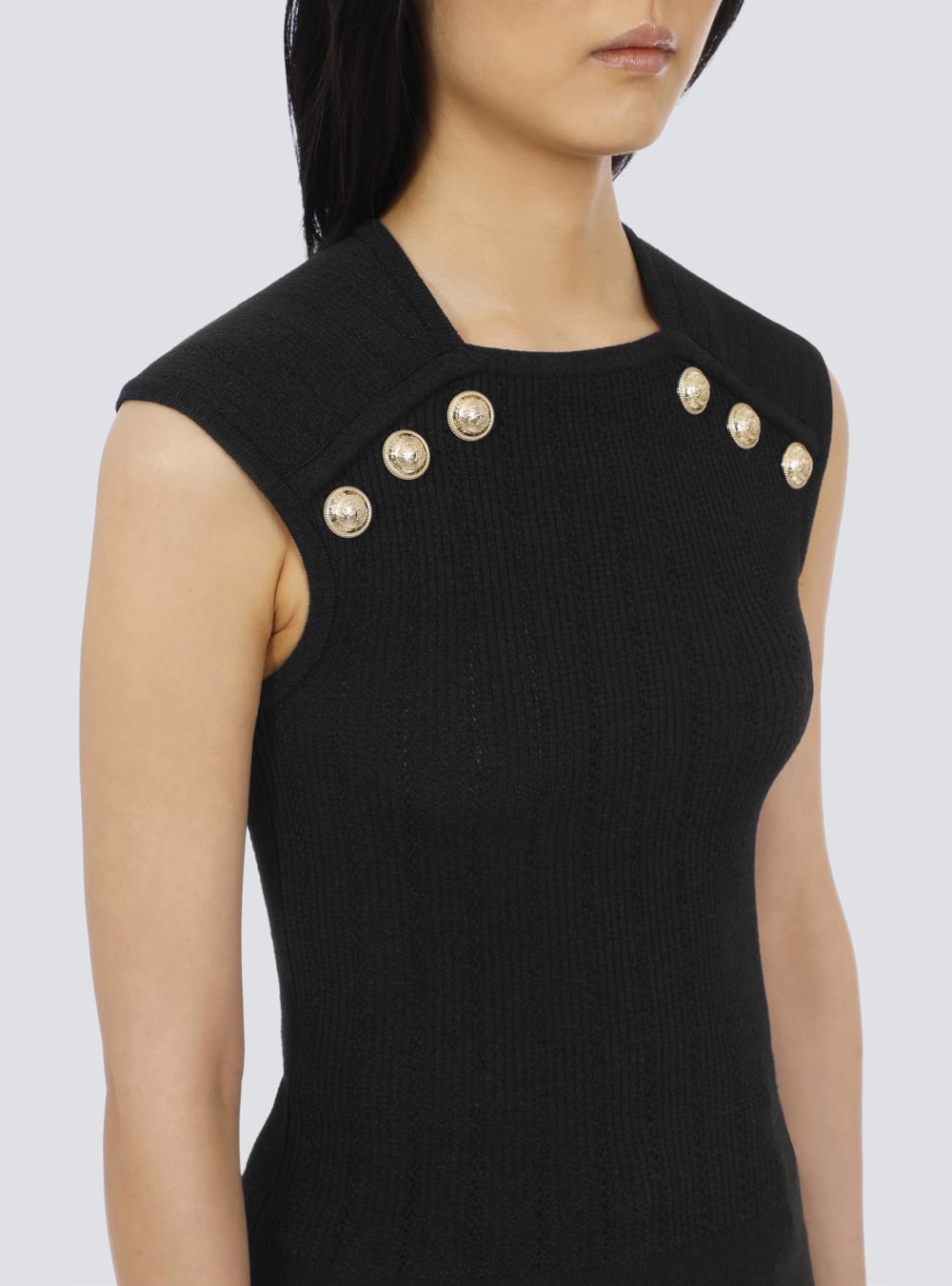 Women's Balmain Knit With Gold-tone Buttons Tops Black | USA ql6oAD9H