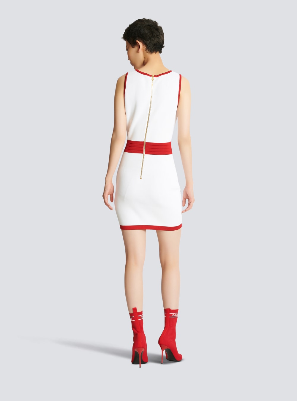 Women's Balmain Knit With Gold-tone Buttons Dress Red | USA w1YLVwXt