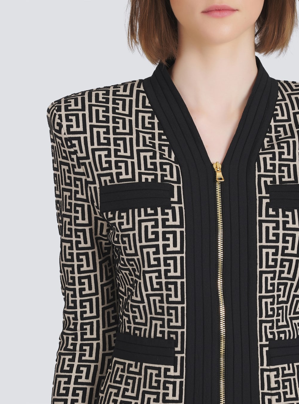 Women's Balmain Knit With Monogram Cardigan Black | USA YzcjFRMd