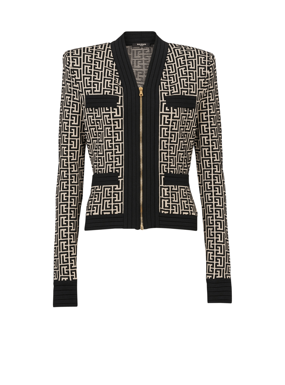 Women\'s Balmain Knit With Monogram Cardigan Black | USA YzcjFRMd