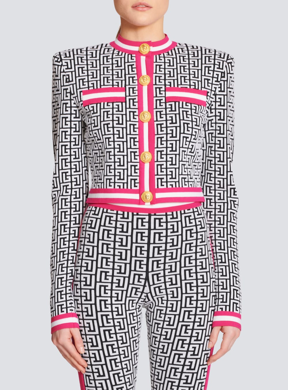 Women's Balmain Knit With Monogram Cardigan Pink | USA hAPyD2g3