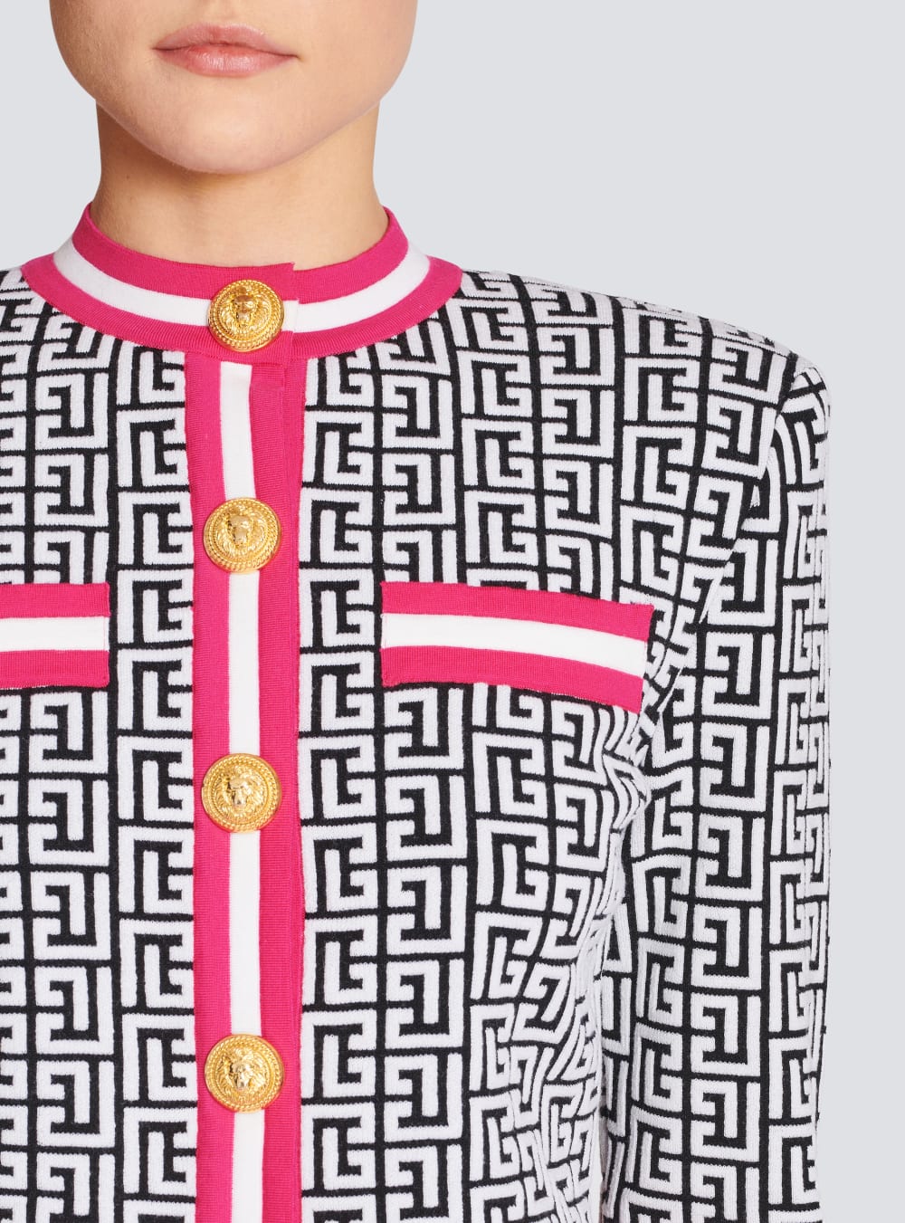 Women's Balmain Knit With Monogram Cardigan Pink | USA hAPyD2g3