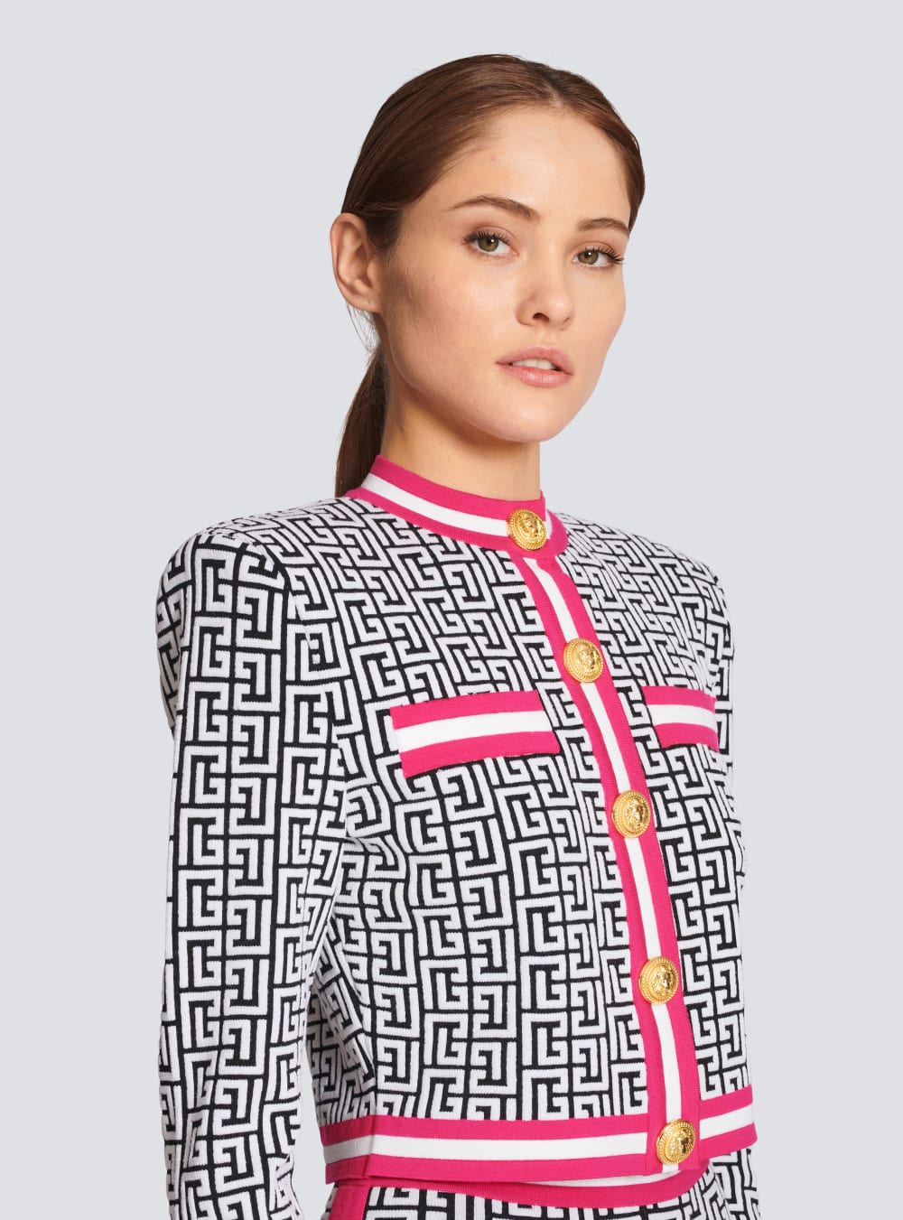 Women's Balmain Knit With Monogram Cardigan Pink | USA hAPyD2g3