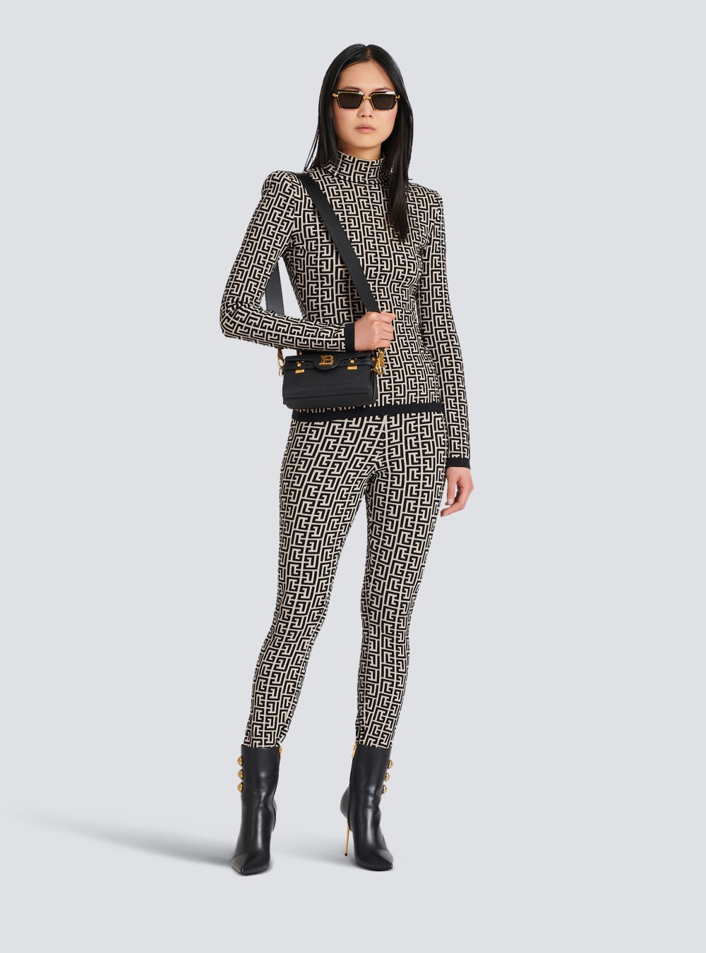 Women's Balmain Knit With Monogram Leggings Black | USA ZpZ86MAn