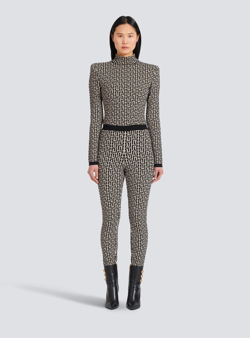 Women's Balmain Knit With Monogram Leggings Black | USA ZpZ86MAn