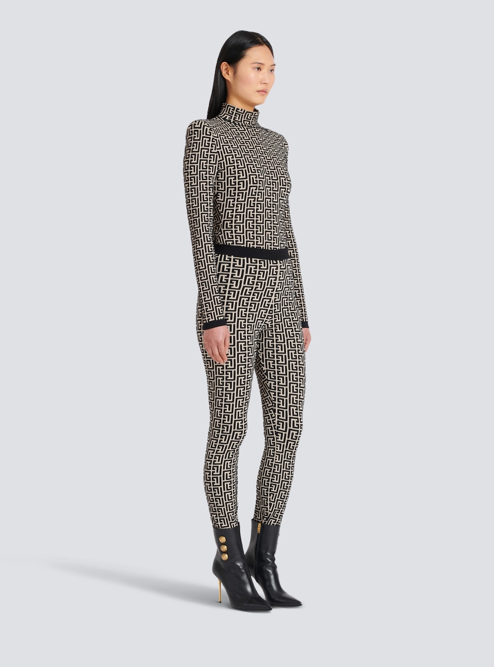 Women's Balmain Knit With Monogram Leggings Black | USA ZpZ86MAn